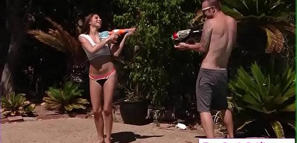  Sexy big tit teen Nina North lays with a water gun toy and show her nice tight ass and perky boobs